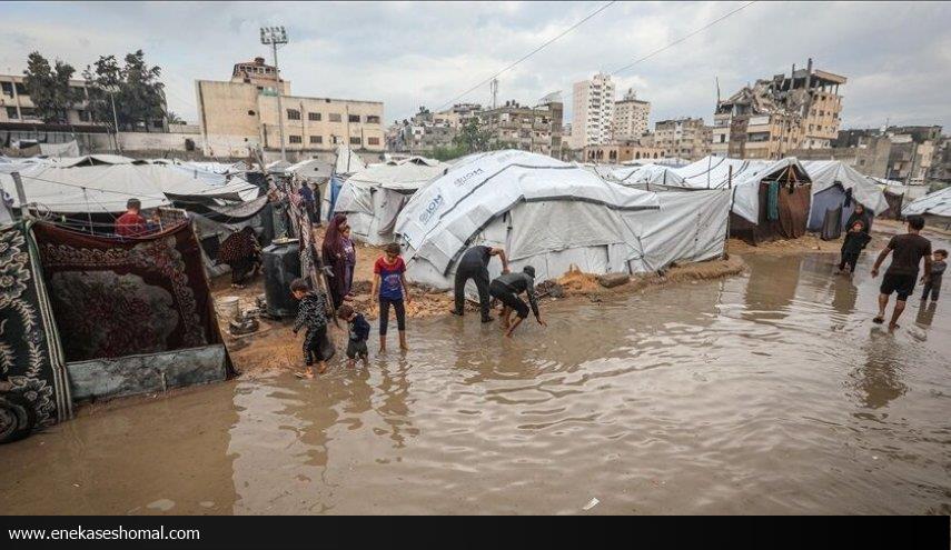 باران چادر آوارگان غزه را زیر آب برد